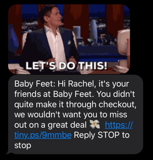 Baby Feet abandoned cart SMS message