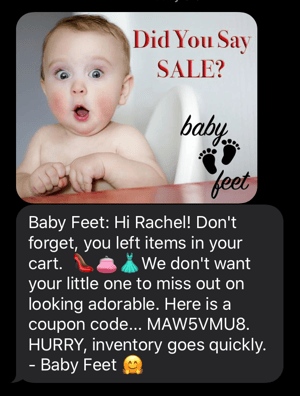Baby Feet abandoned cart text message