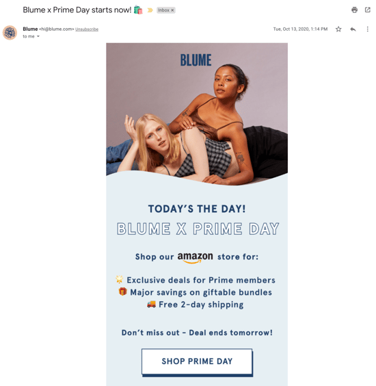 Blume Prime Day email example