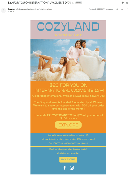 Cozyland Womens History Month Email