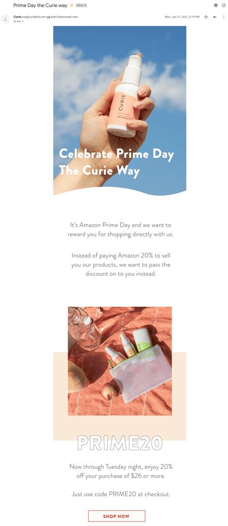 Curie Prime Day email example