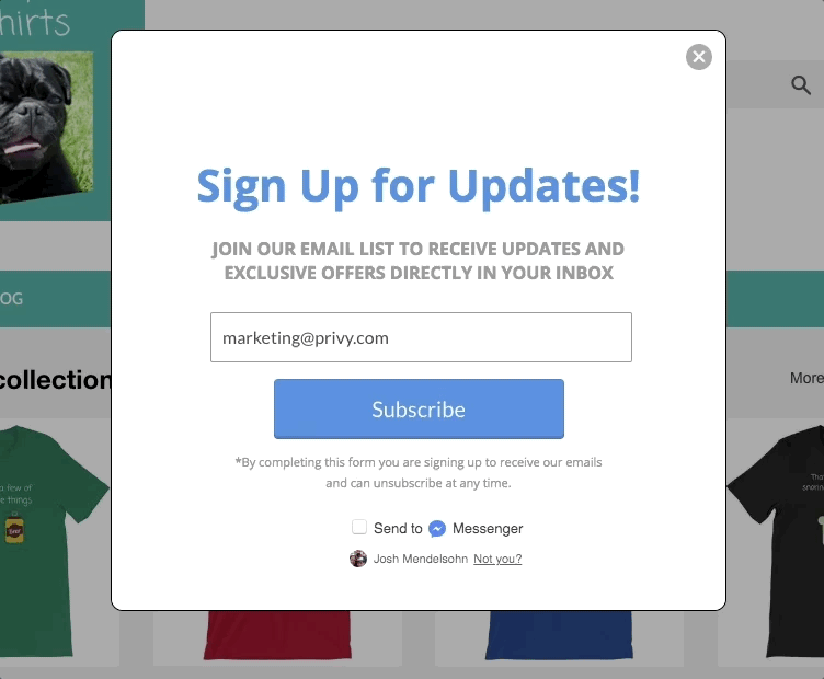 FB Messenger Pop Up
