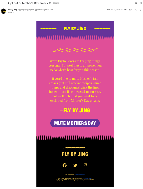 Fly by Jing unsubscribe email example