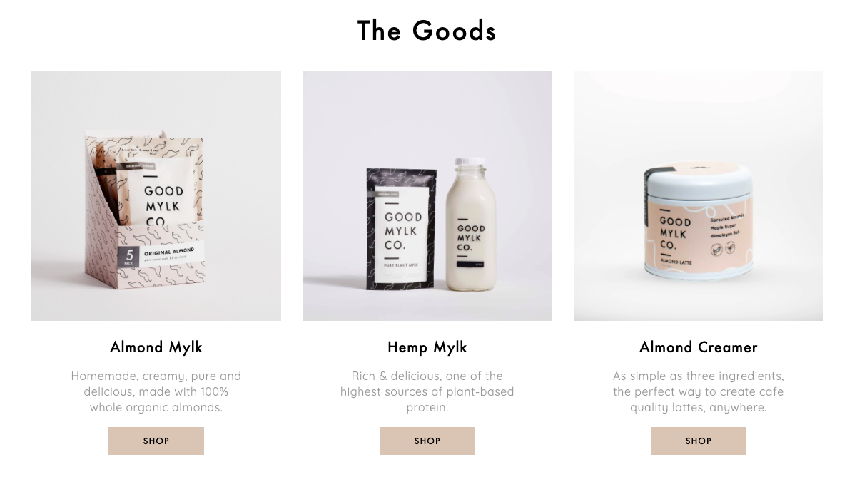 Good Mylk home page products