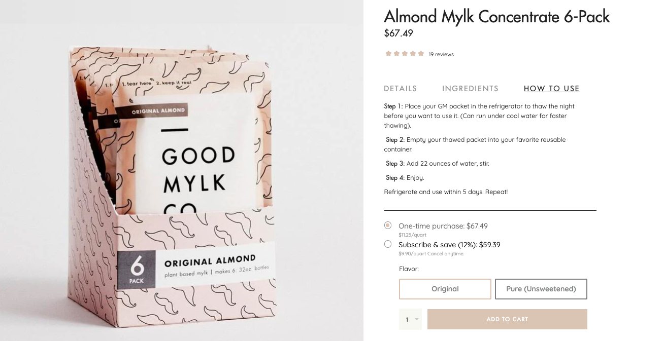 Good mylk product page