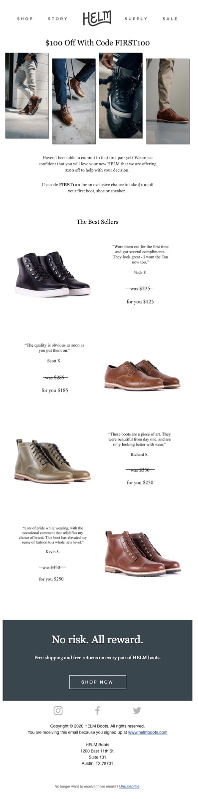 HELM Boots Segmented Email Marketing Example Shopify