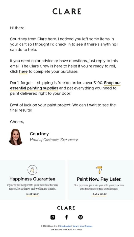 Clare Abandoned Cart Email