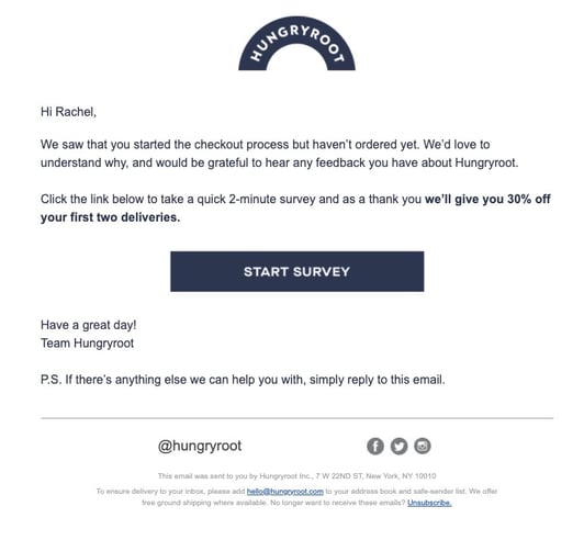 Hungryroot Abandoned Cart Email