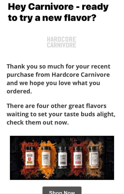 Hardcore Carnivore Cross Sell Email