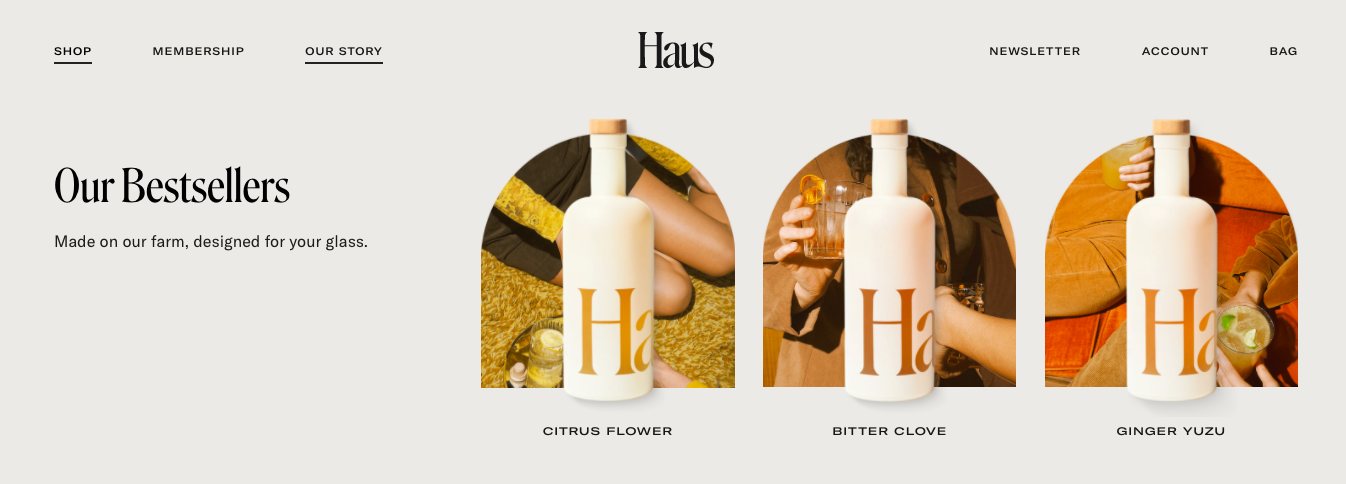 Haus homepage product hover