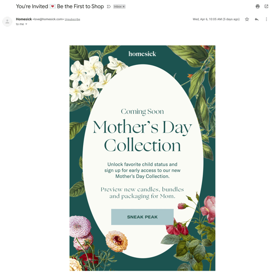 Homesick Mothers Day Collection email