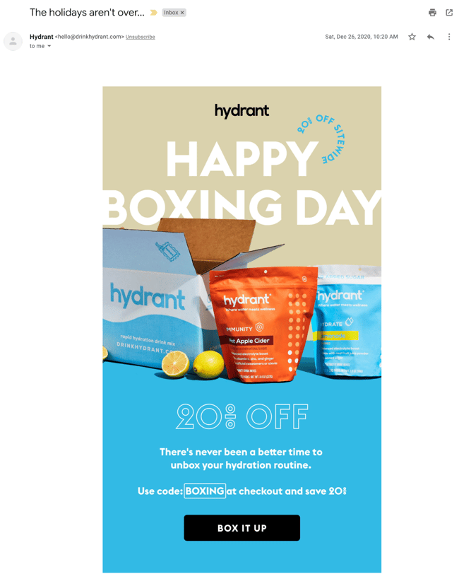 Hydrant Boxing Day email