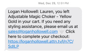 Logan-Hollowell-abandoned-cart-SMS-example