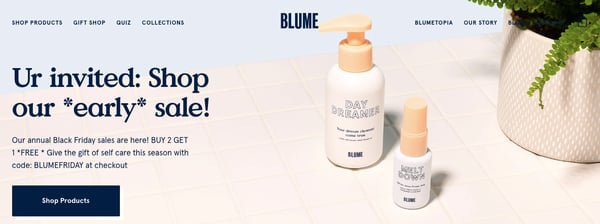 Blume BFCM Buy 2 Get 1 homepage
