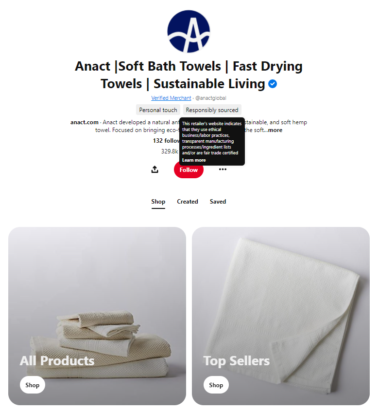 Pinterest merchant detail tag example