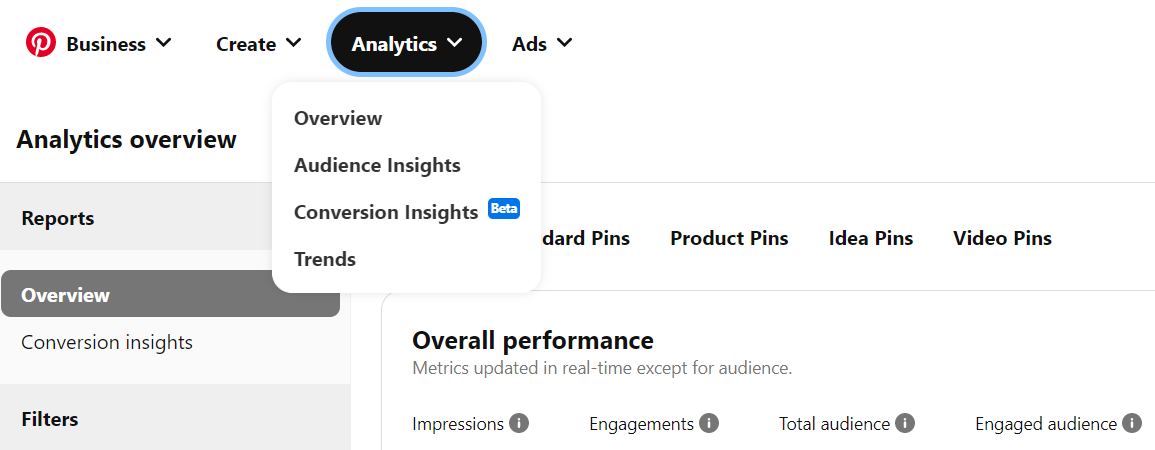 Pinterest analytics example