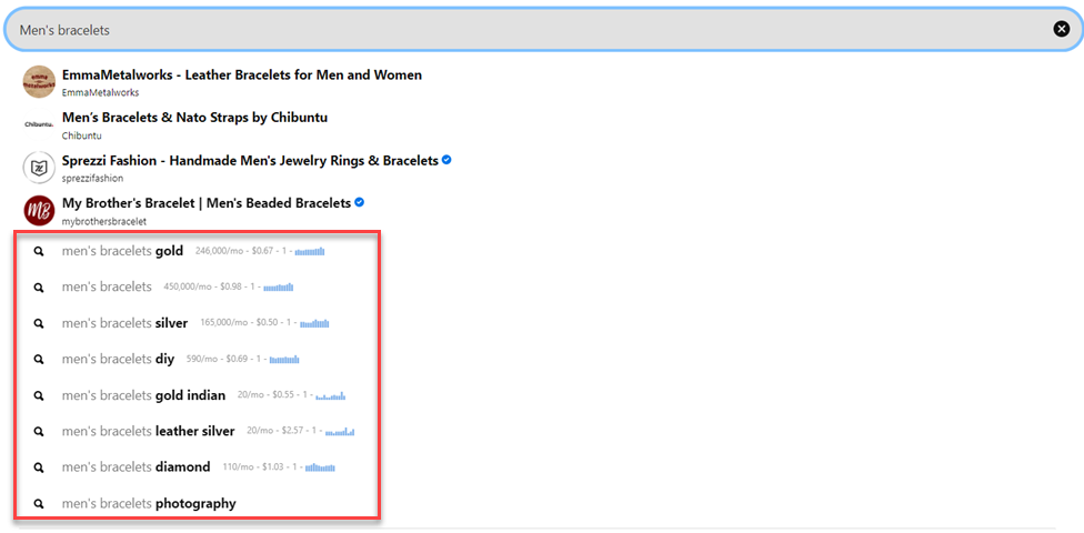 Pinterest keyword search example