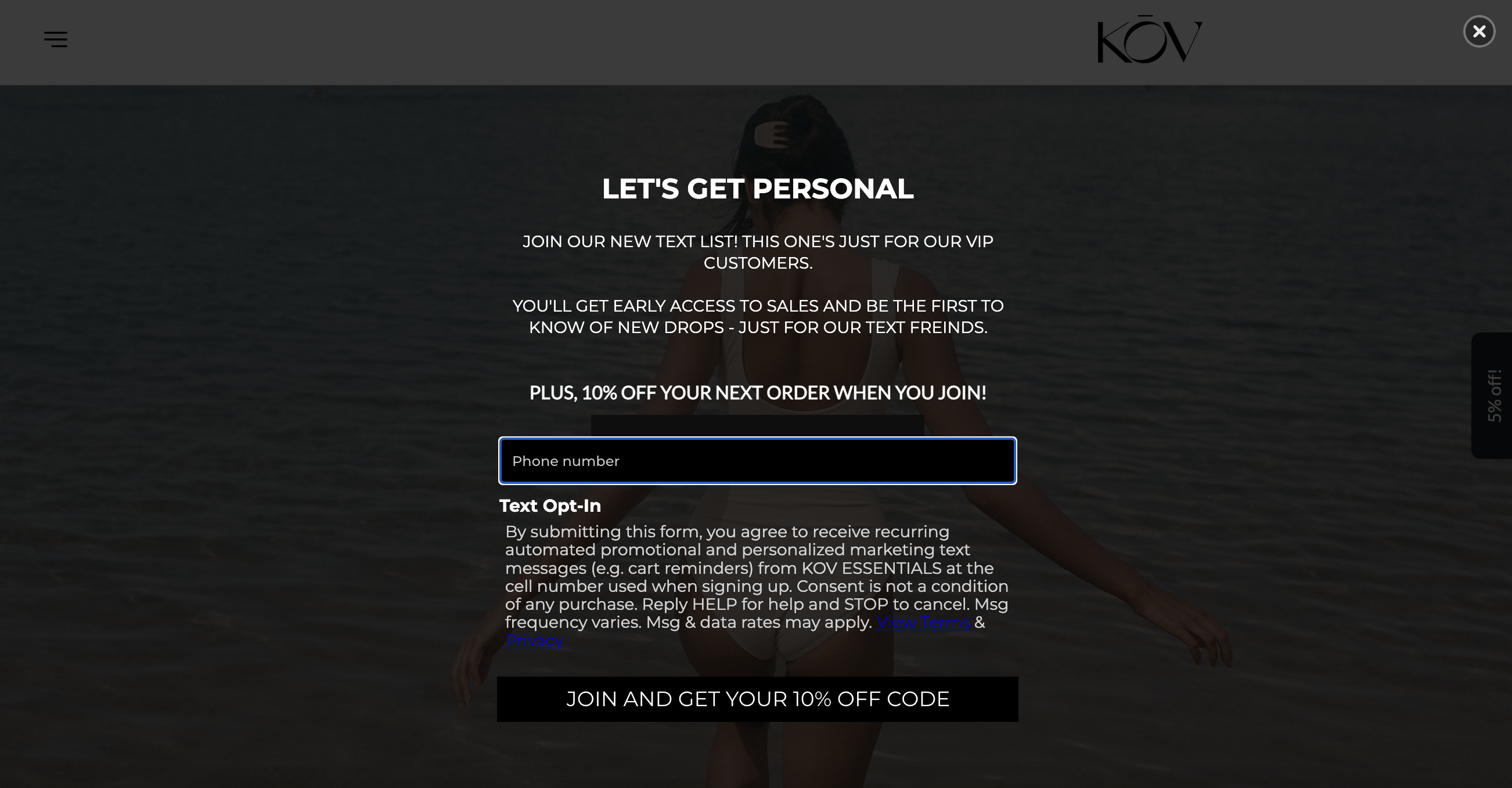 Kov Essentials SMS list growth popup example