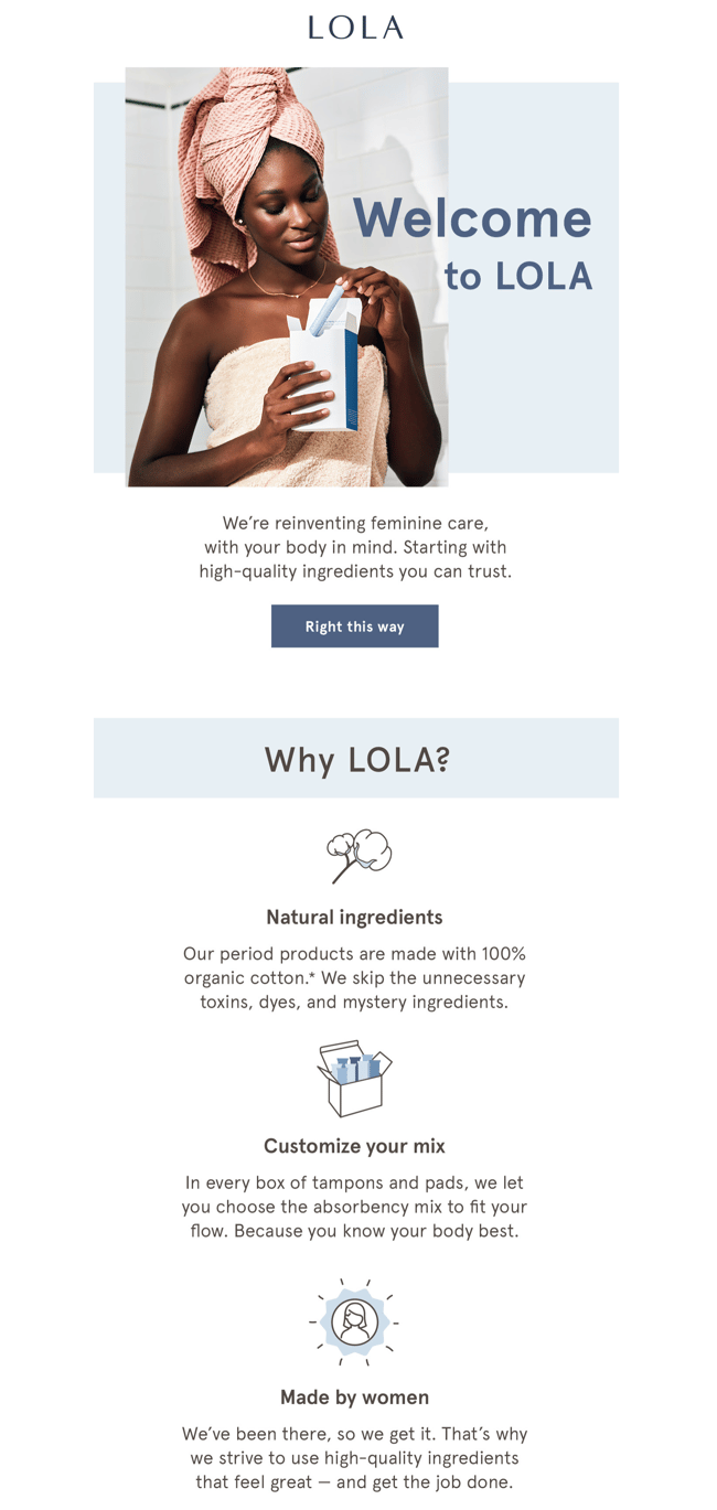 Lola welcome email