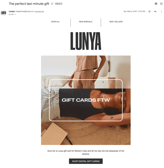 Lunya Mothers Day gift card email