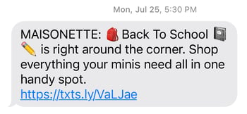 Maisonette back to school easy shopping text example