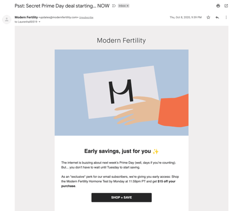 Modern Fertility Prime Day email example
