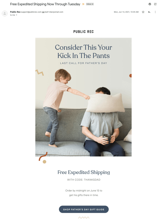 Public Rec Fathers Day Expedited Shipping Email Example