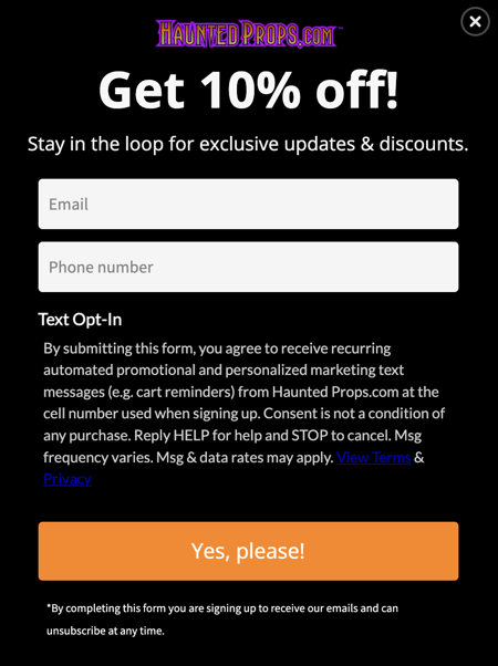SMS list growth popup example 2