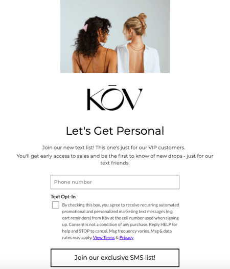 SMS landing page example
