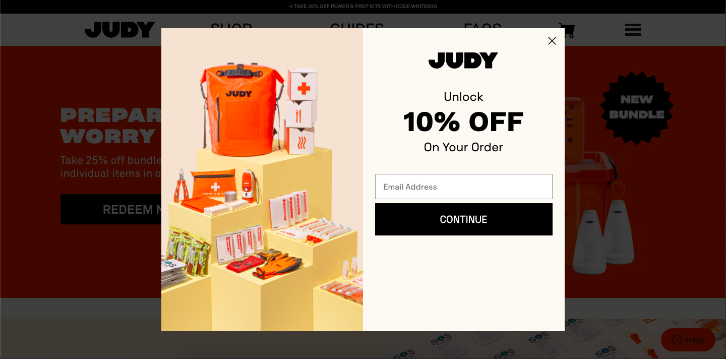 JUDY homepage welcome popup example