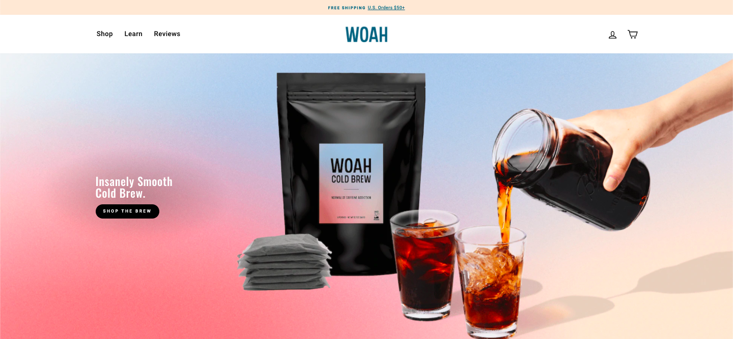 Woah Cold Brew homepage example desktop