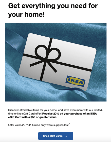 Ikea gift card email example