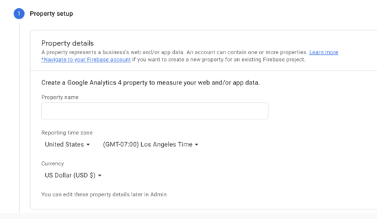 Create a property in Google Analytics