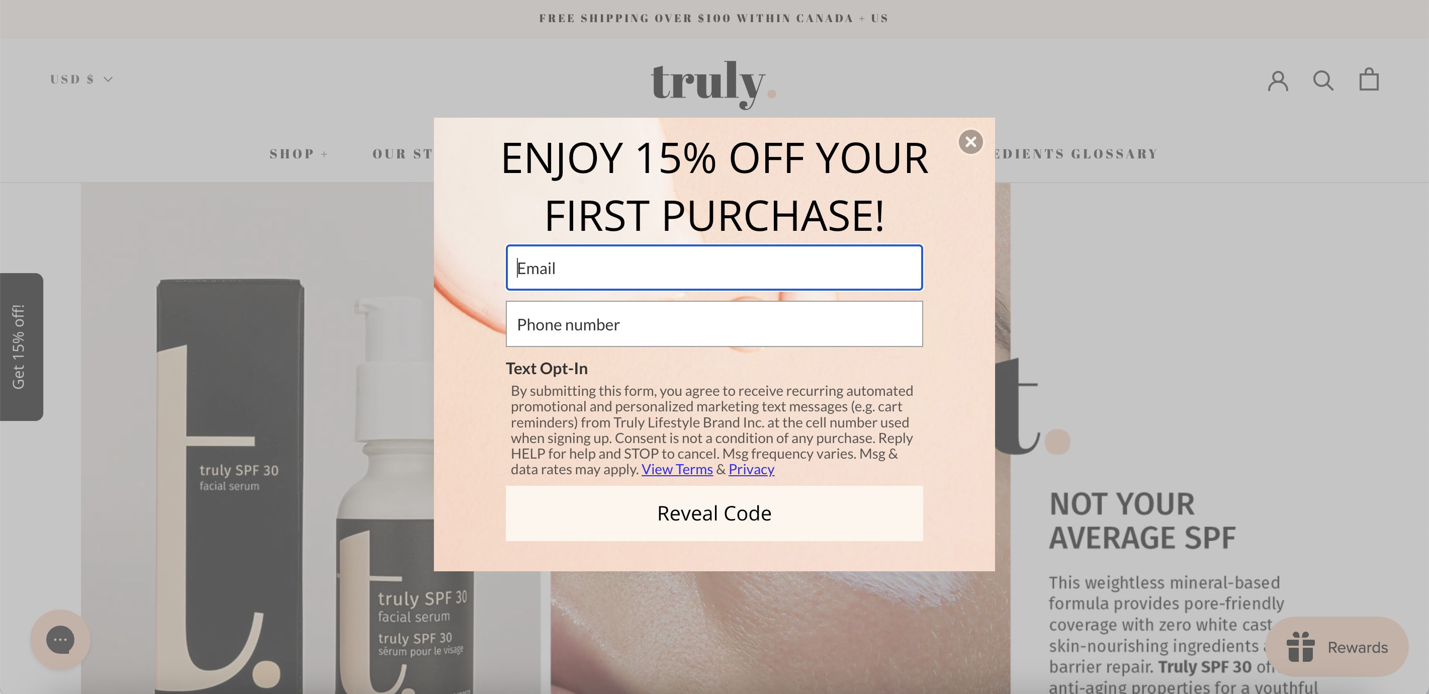 Truly Lifestyle Brand Popup Example Triggered By Tab