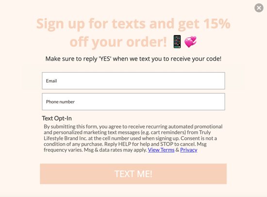 Truly Lifestyle Brand SMS List Growth Popup