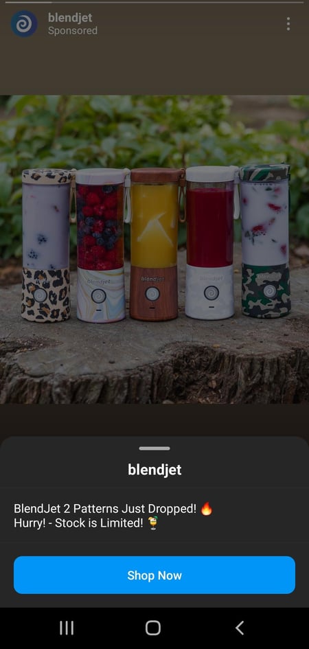 Screenshot of BlendJet Instagram ad showing limited supply copy