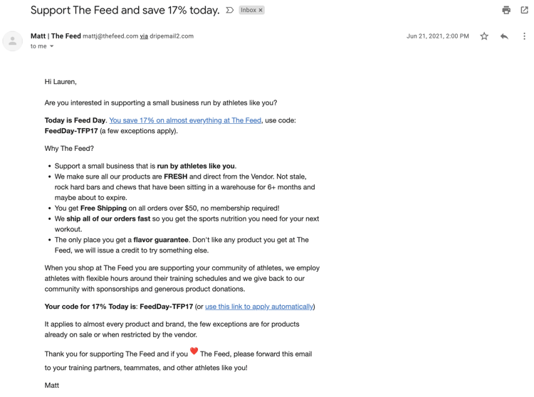 The Feed Prime Day email example