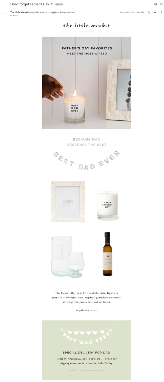 The Little Market Fathers Day Gift Ideas Email Example