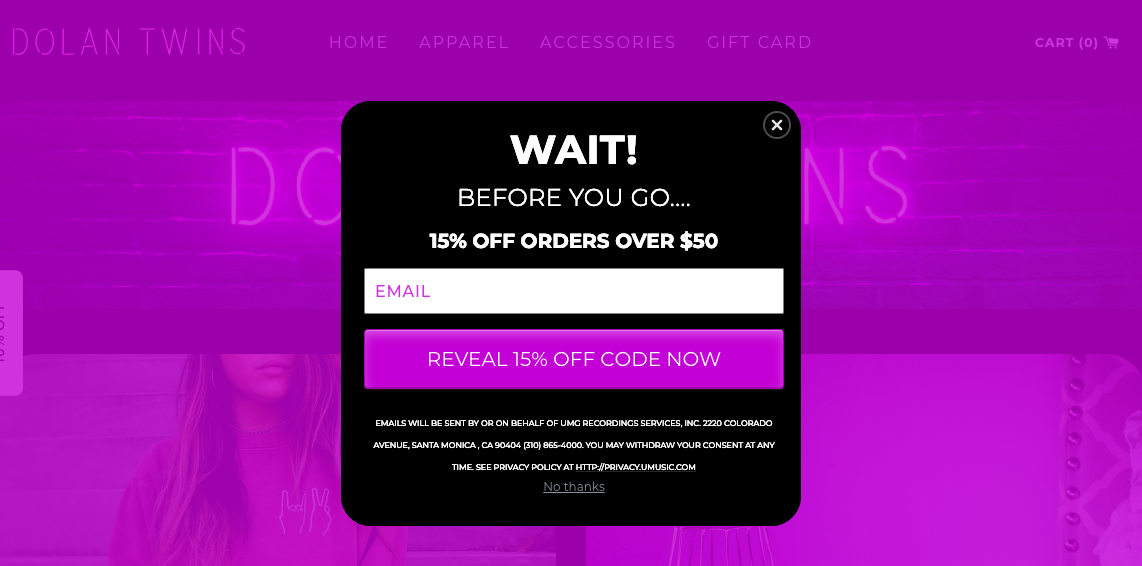 Dolan Twins_Cart Saver Pop Up Example