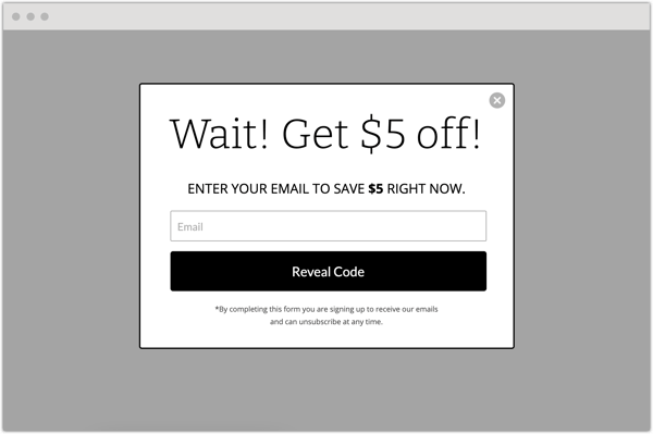 cart saver popup example