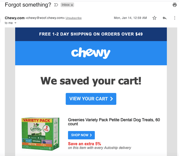 chewy abandoned cart email