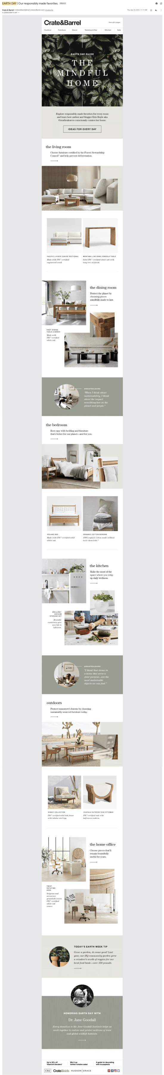 Crate & Barrel Earth Day email example