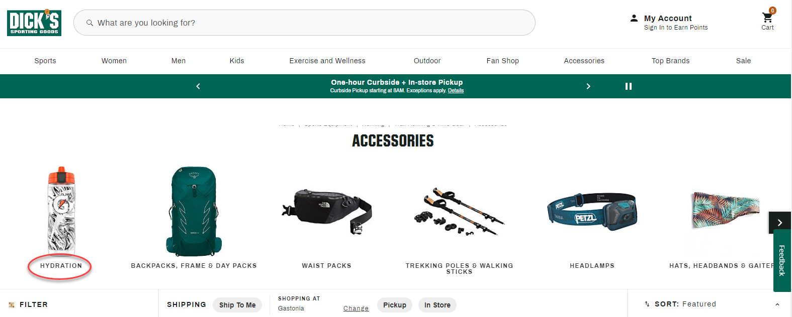 Screenshot of ecommerce navigation menus from Dicks Sporting Goods highlighting multiple water bottle links