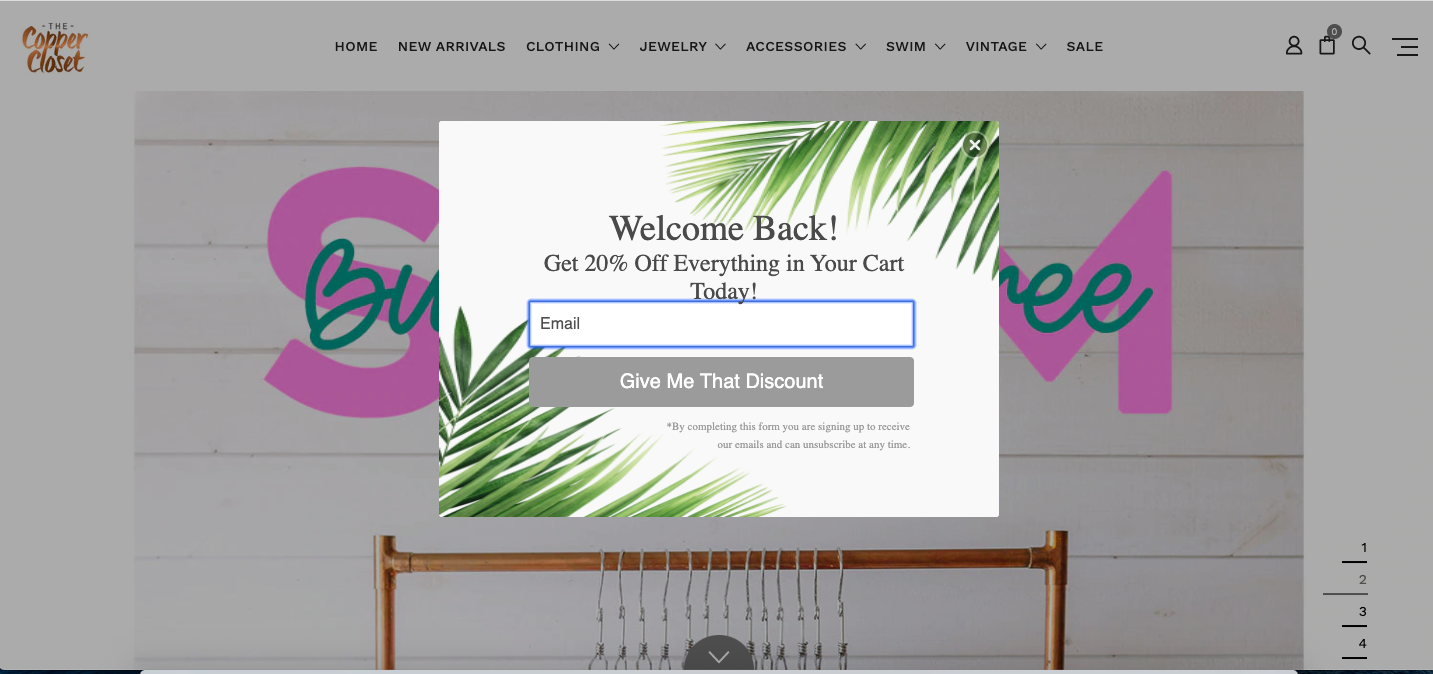 Copper Closet targeted popup example