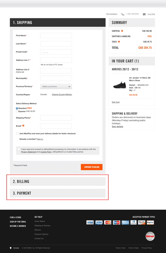 Nike checkout process example