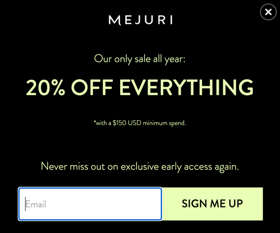 Mejuri Black Friday Sale Popup