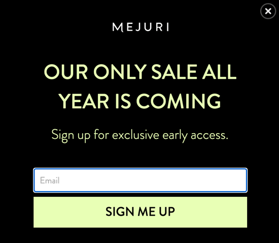 Mejuri  Early Access Popup Example