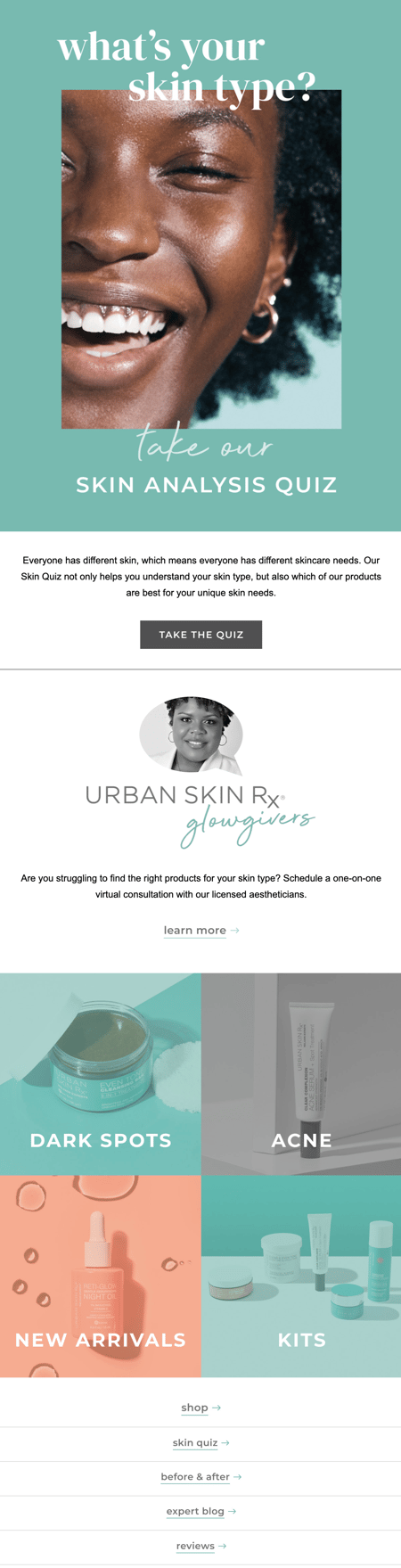 Urban Skin Rx product quiz email example