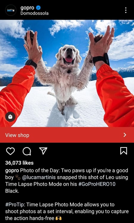 Screenshot of user-generated content from GoPro’s Instagram feed