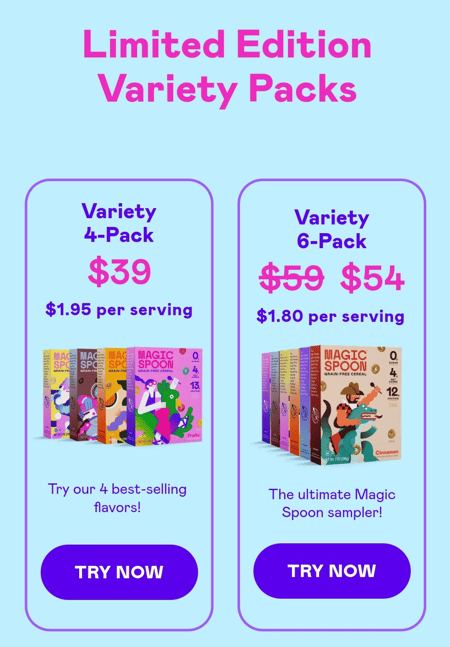 Screenshot from the Magic Spoon website showing two money-saving product bundles